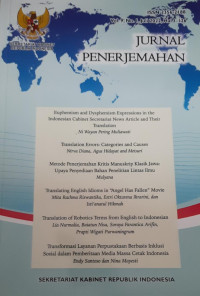 Jurnal penerjemahan : jurnal ilmiah jabatan fungsional penerjemah volume 9, Nomor 1, Edisi Juli 2022